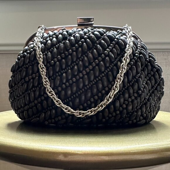 Ann Taylor dark brown beaded evening bag - Picture 1 of 8